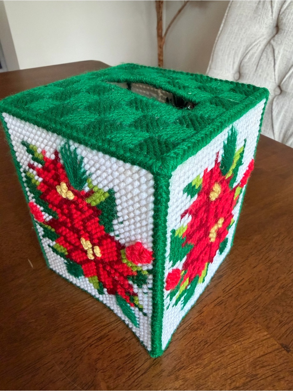 Handmade Green and Red Holiday Tissue Box Cover